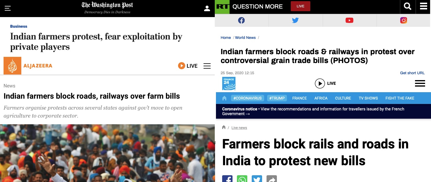 विदेशी मीडिया में भारत बंद की खबरें।